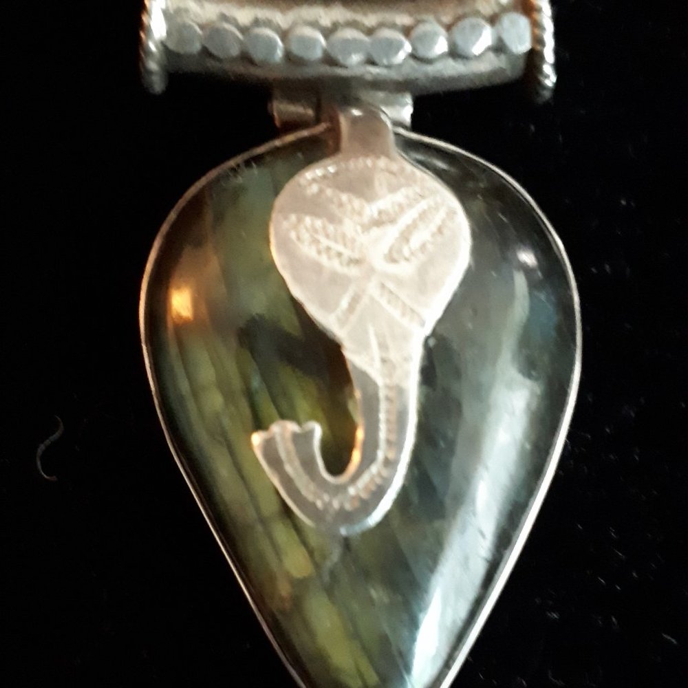 Labradorite Elephant Silver Pendant
